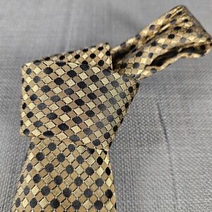 Sean John Mens Silk Necktie Gold Black Geometric Diamond Pattern Woven Tie